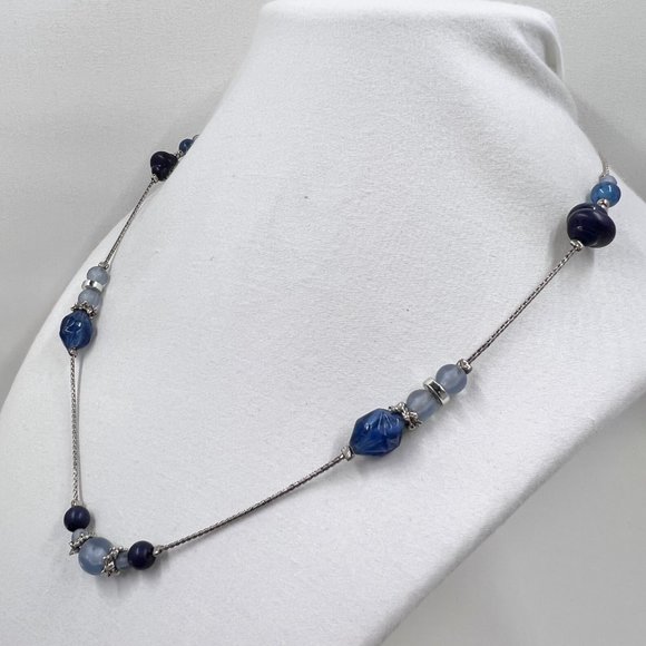 Blue Beaded Silver Tone 18” Chain Necklace - Picture 8 of 8